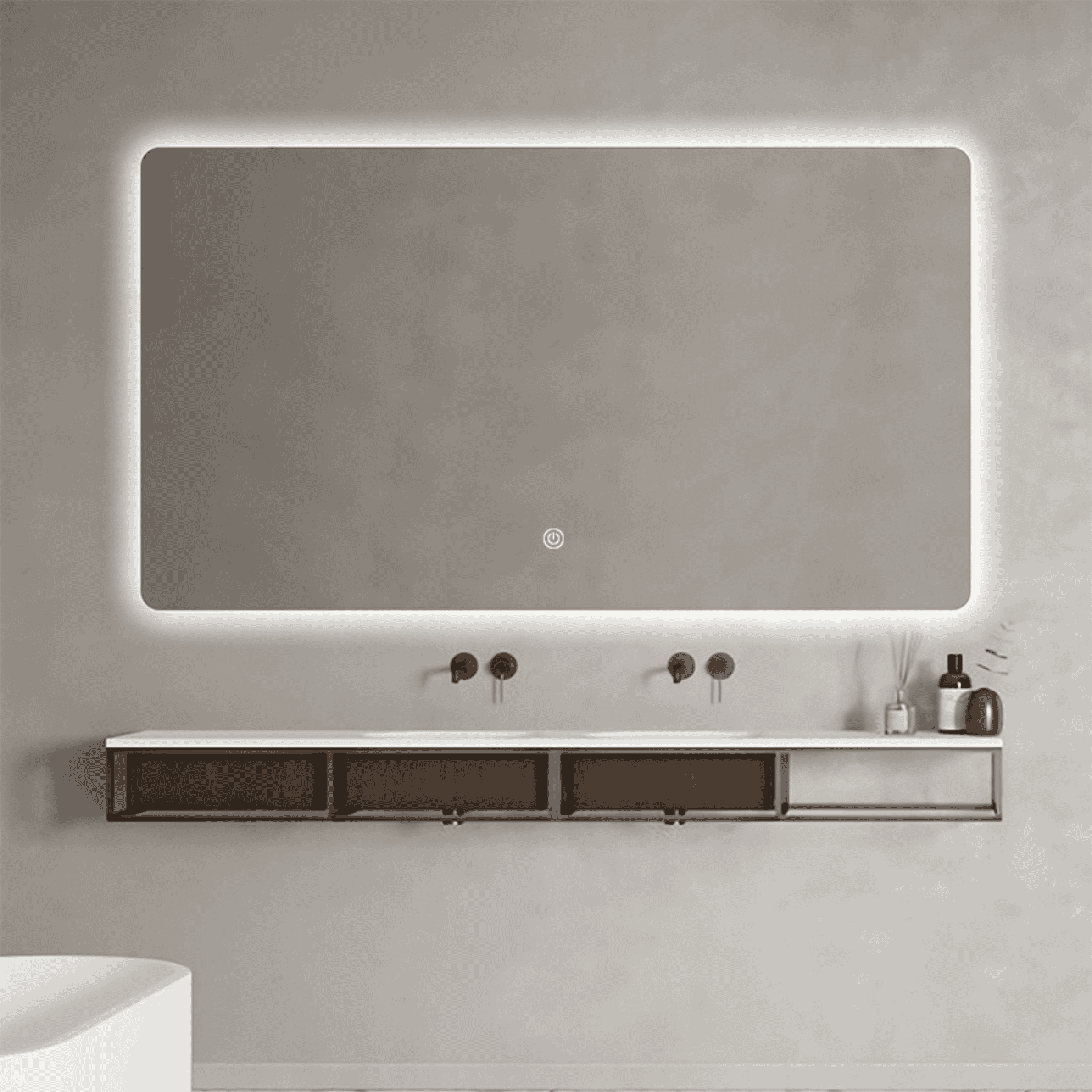 Curved Rim Rectangle LED Mirror | 1500 x 900 | Anti-fog and Dimmable ...