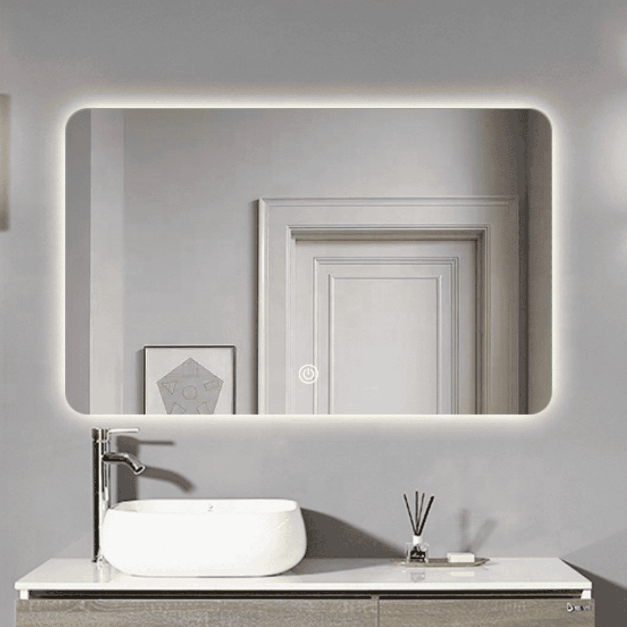 Curved Rim Rectangle LED Mirror | 1500 x 900 | Anti-fog and Dimmable ...
